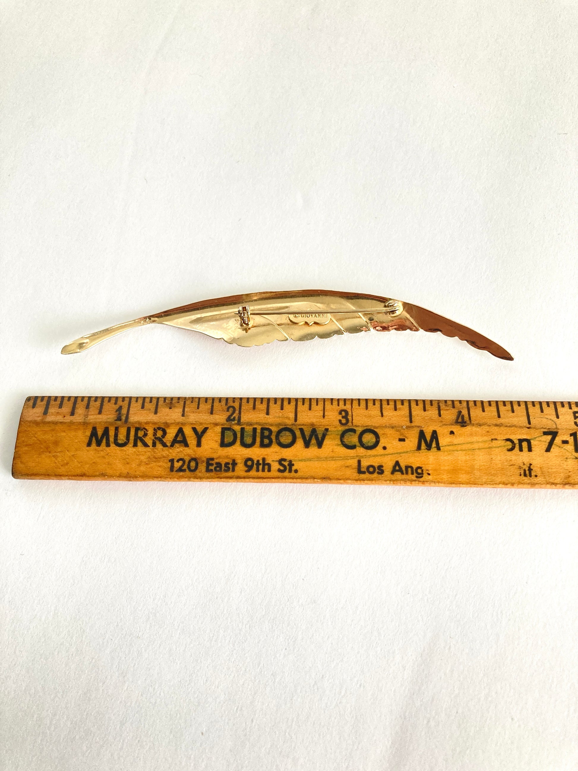 Gold Plated Long Leaf Brooch by Giovanni