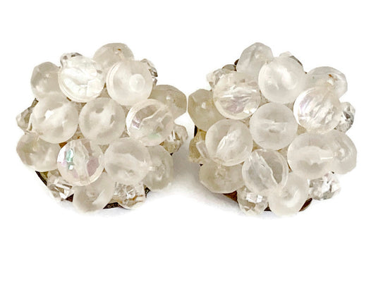 Vintage 1950s Cluster Earrings Frosted Crystal 
