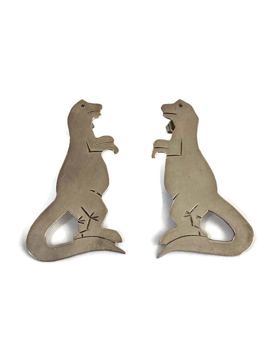 Sterling Silver T-Rex Dinosaur Earrings 