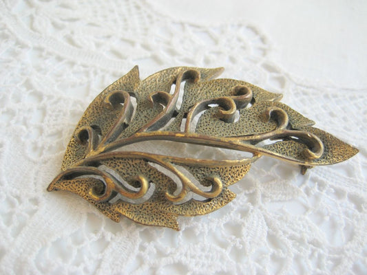 Vintage Brass Leaf Brooch