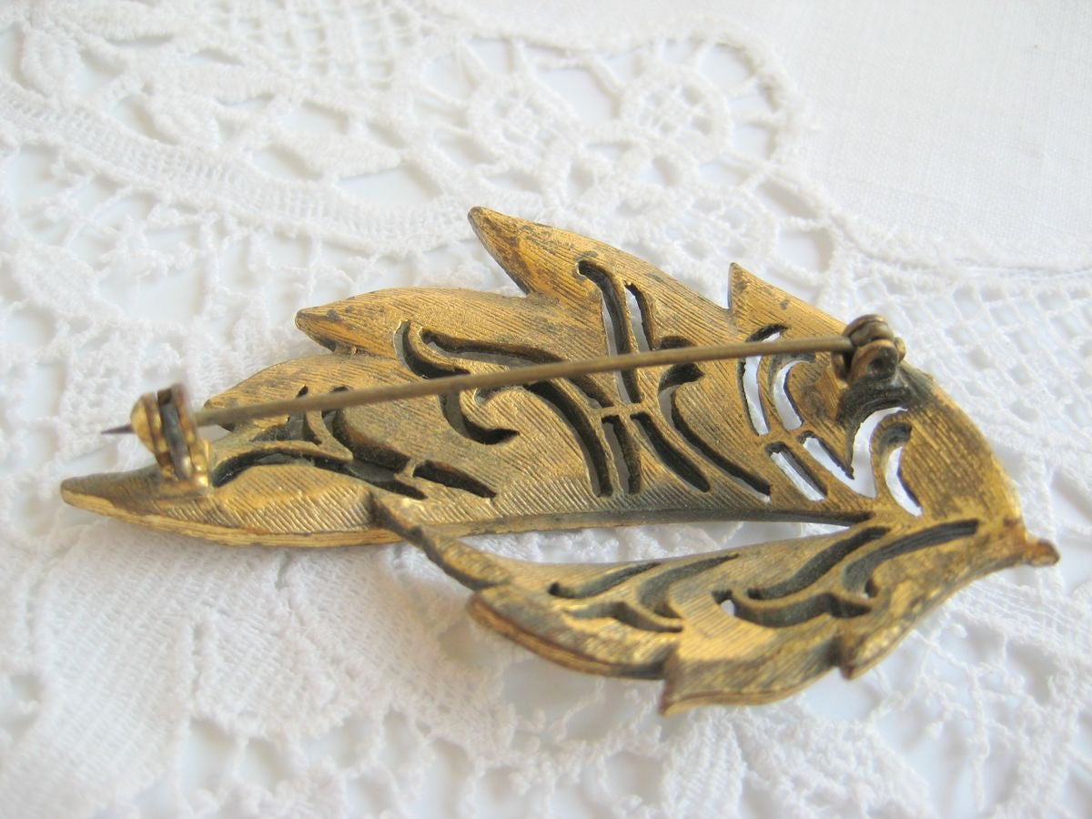 Vintage Brass Leaf Brooch