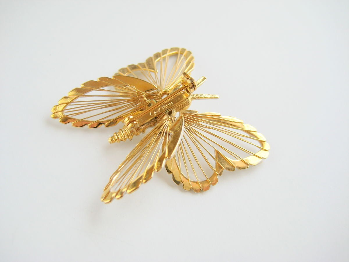 Monet Butterfly Brooch White & Gold