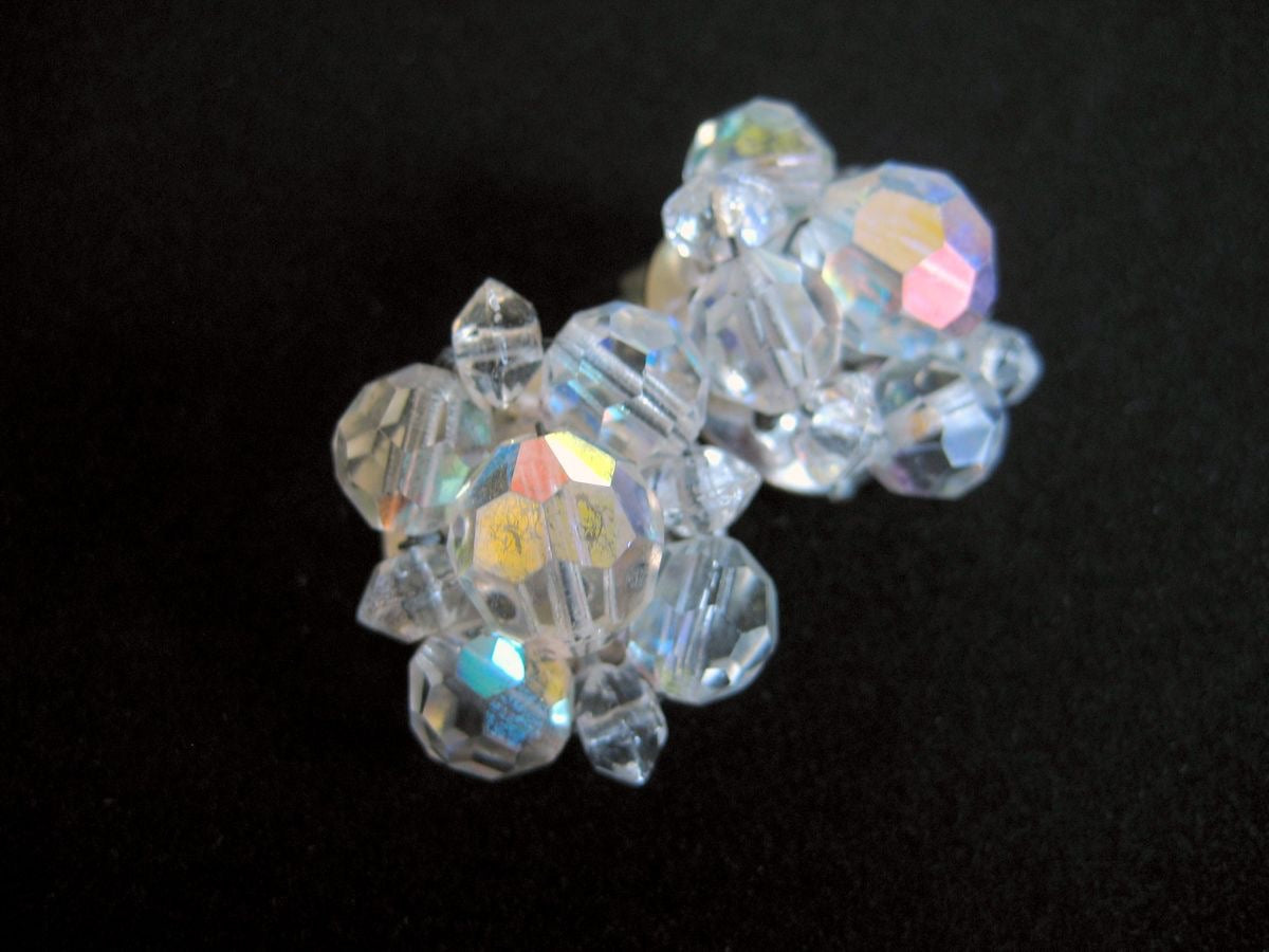 Vintage AB Crystal Cluster Earrings