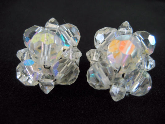 Vintage AB Crystal Cluster Earrings