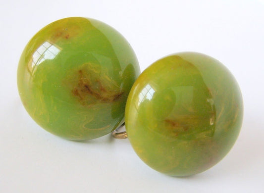 Bakelite Button Earrings Spinach Green