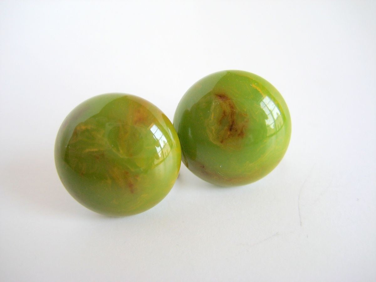 Bakelite Button Earrings Spinach Green