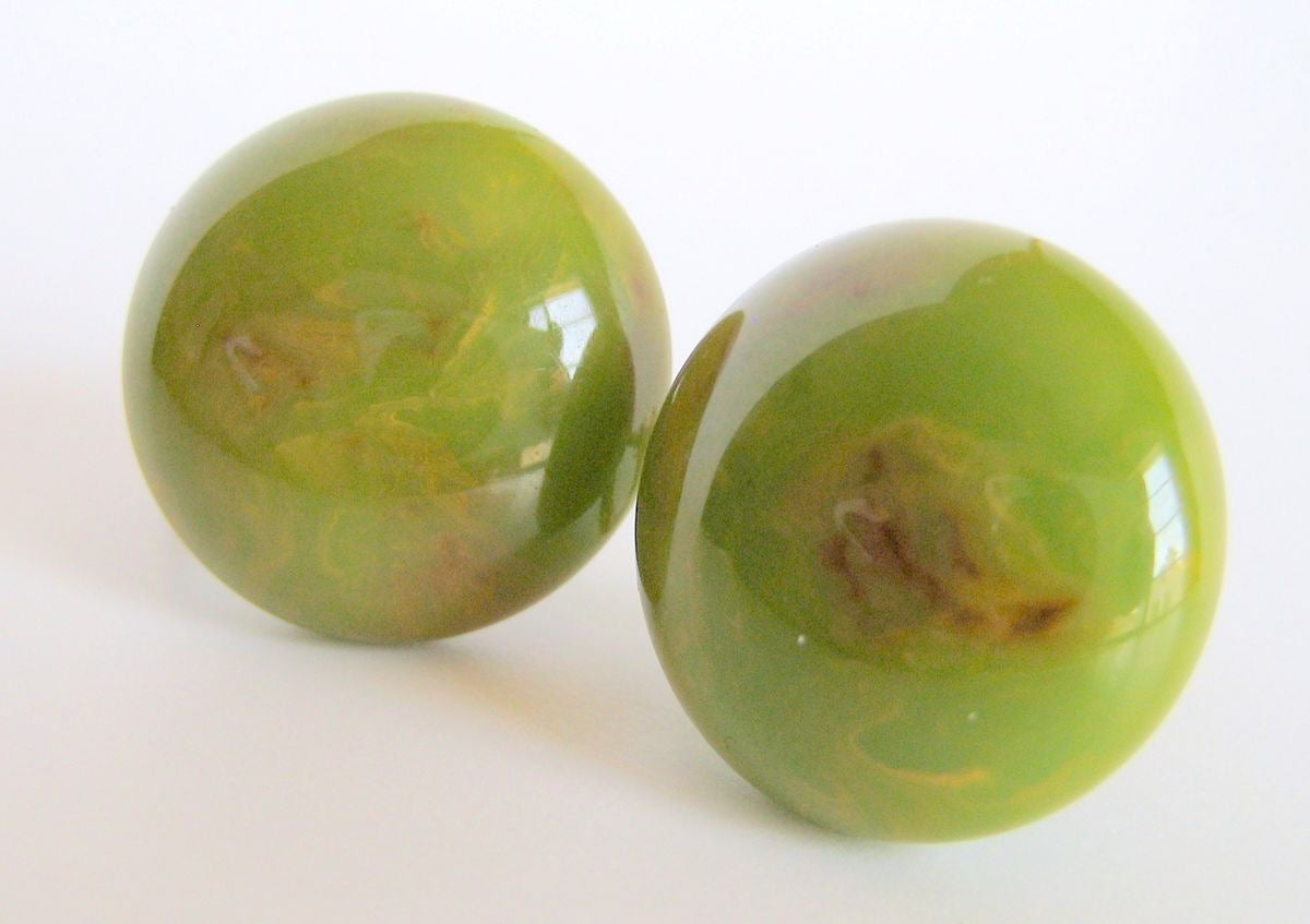 Bakelite Button Earrings Spinach Green