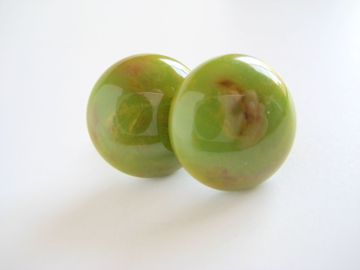 Bakelite Button Earrings Spinach Green