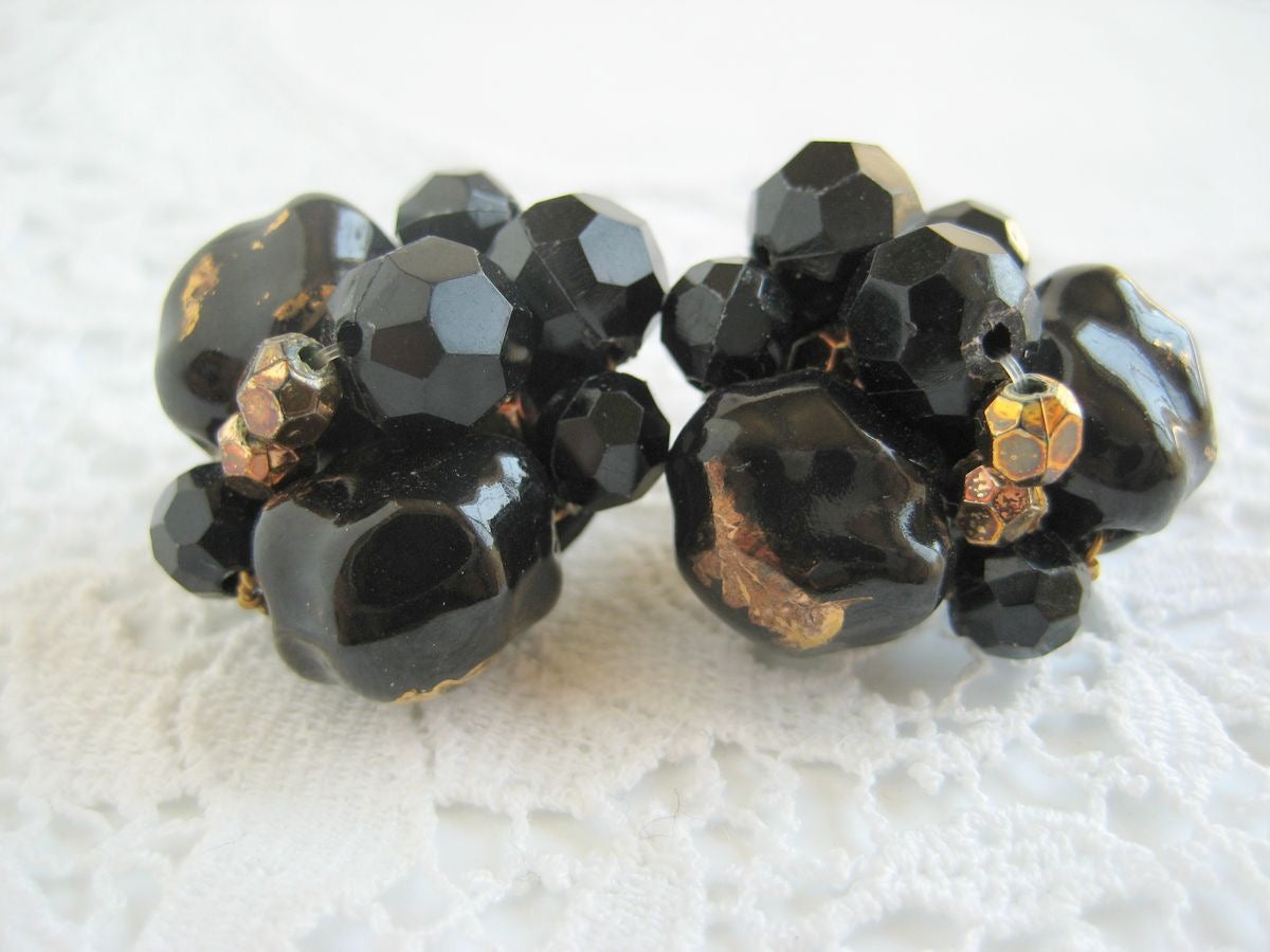 Black and Gold Cluster Earrings