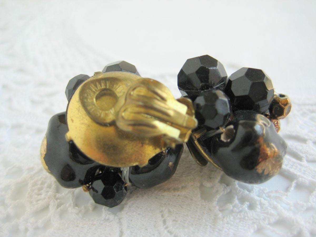 Black and Gold Cluster Earrings