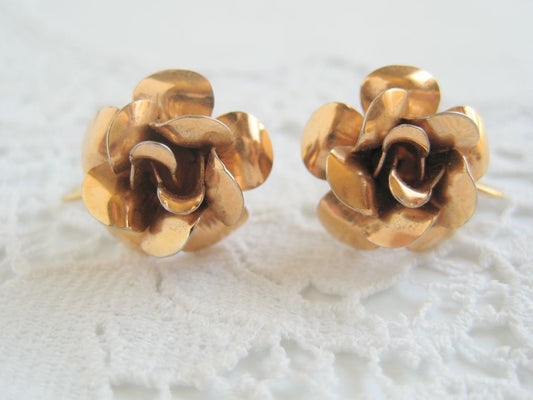 Gold Tone Rose Earrings