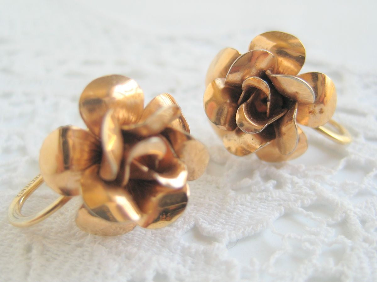 Gold Tone Rose Earrings Krementz
