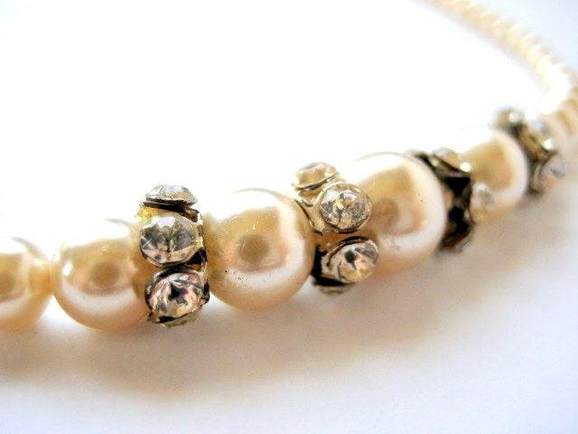 Vintage Pearl and Rhinestone Choker Necklace