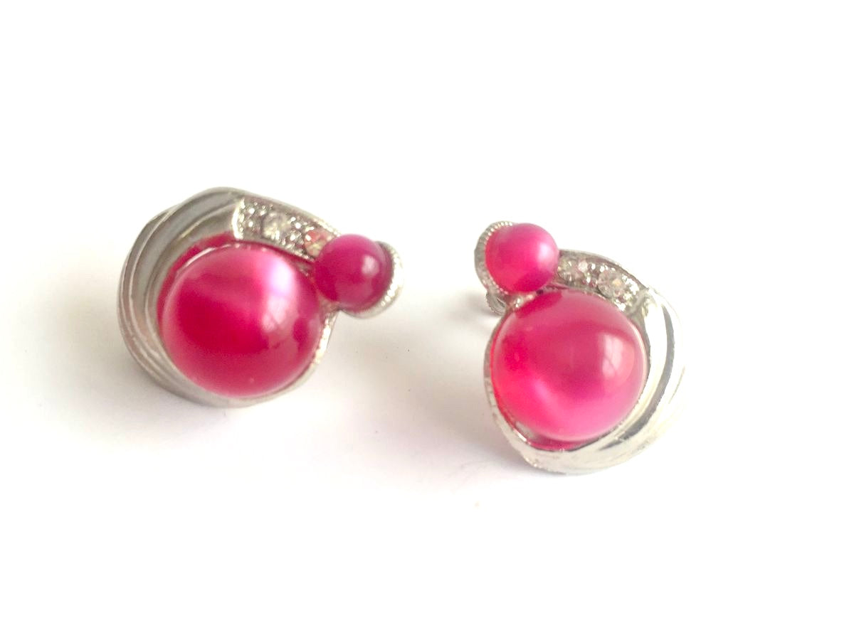 Vintage Raspberry Moonglow Earrings by Coro
