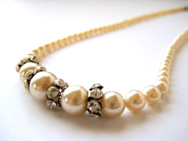 Vintage Pearl and Rhinestone Choker Necklace