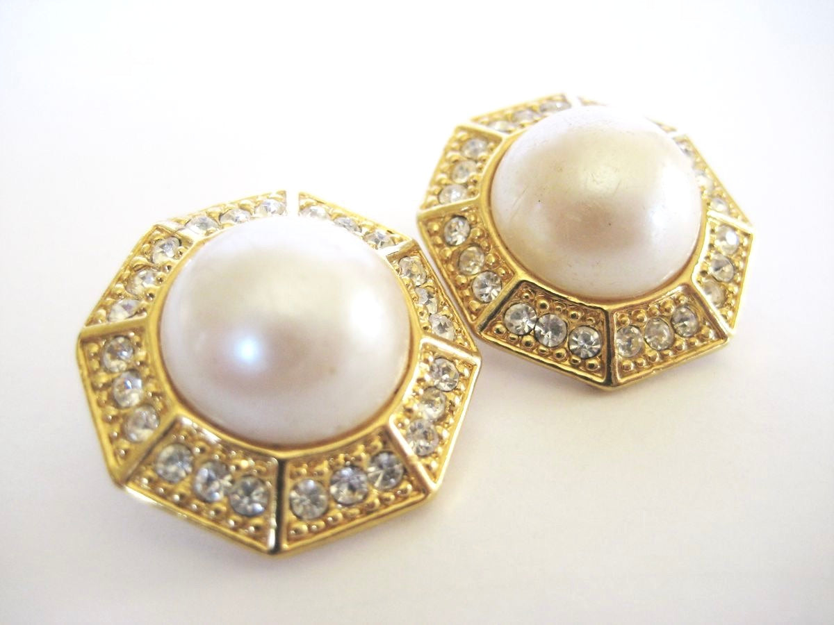 Rhinestone and Pearl Earrings