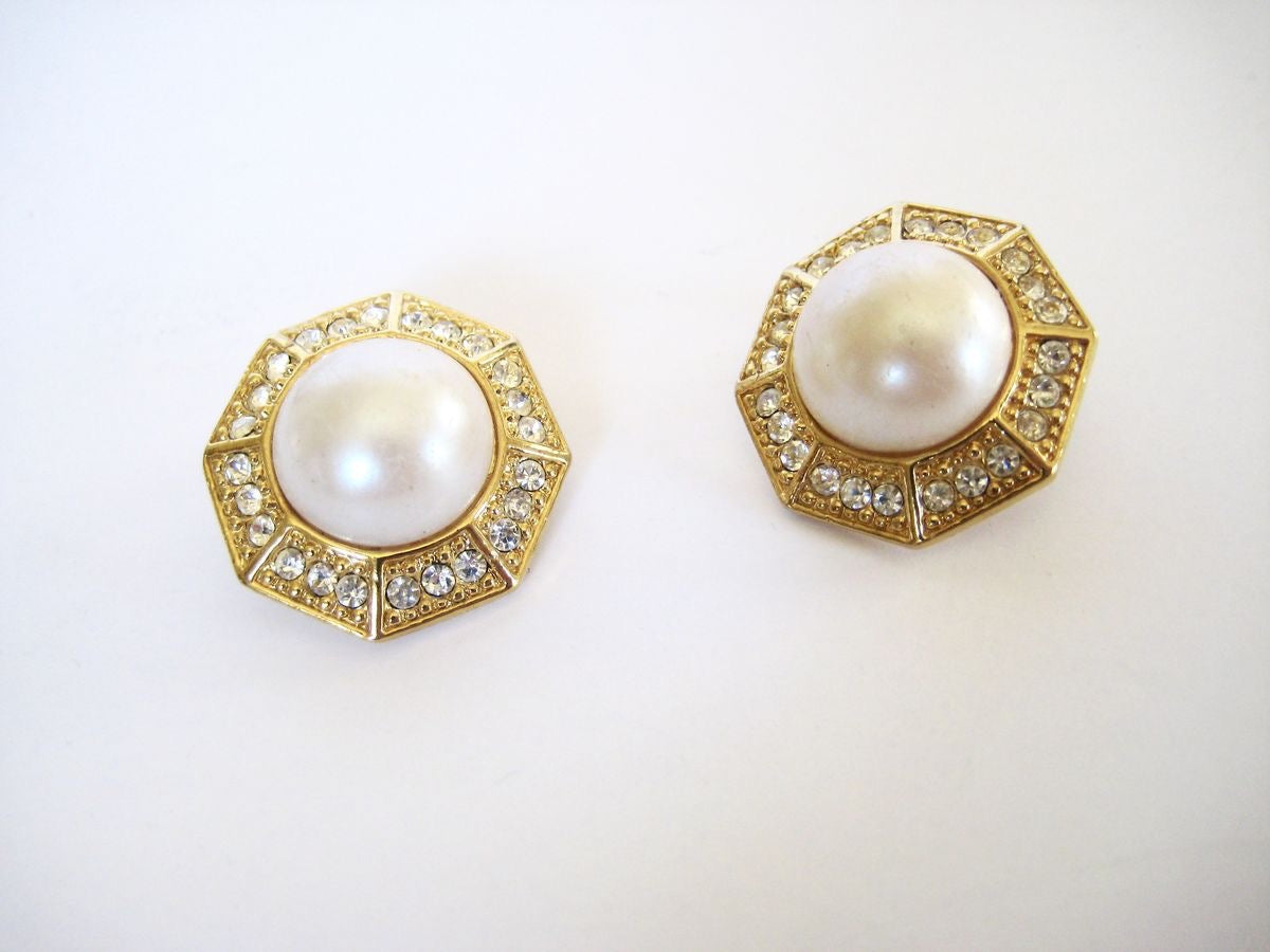 Rhinestone and Pearl Earrings