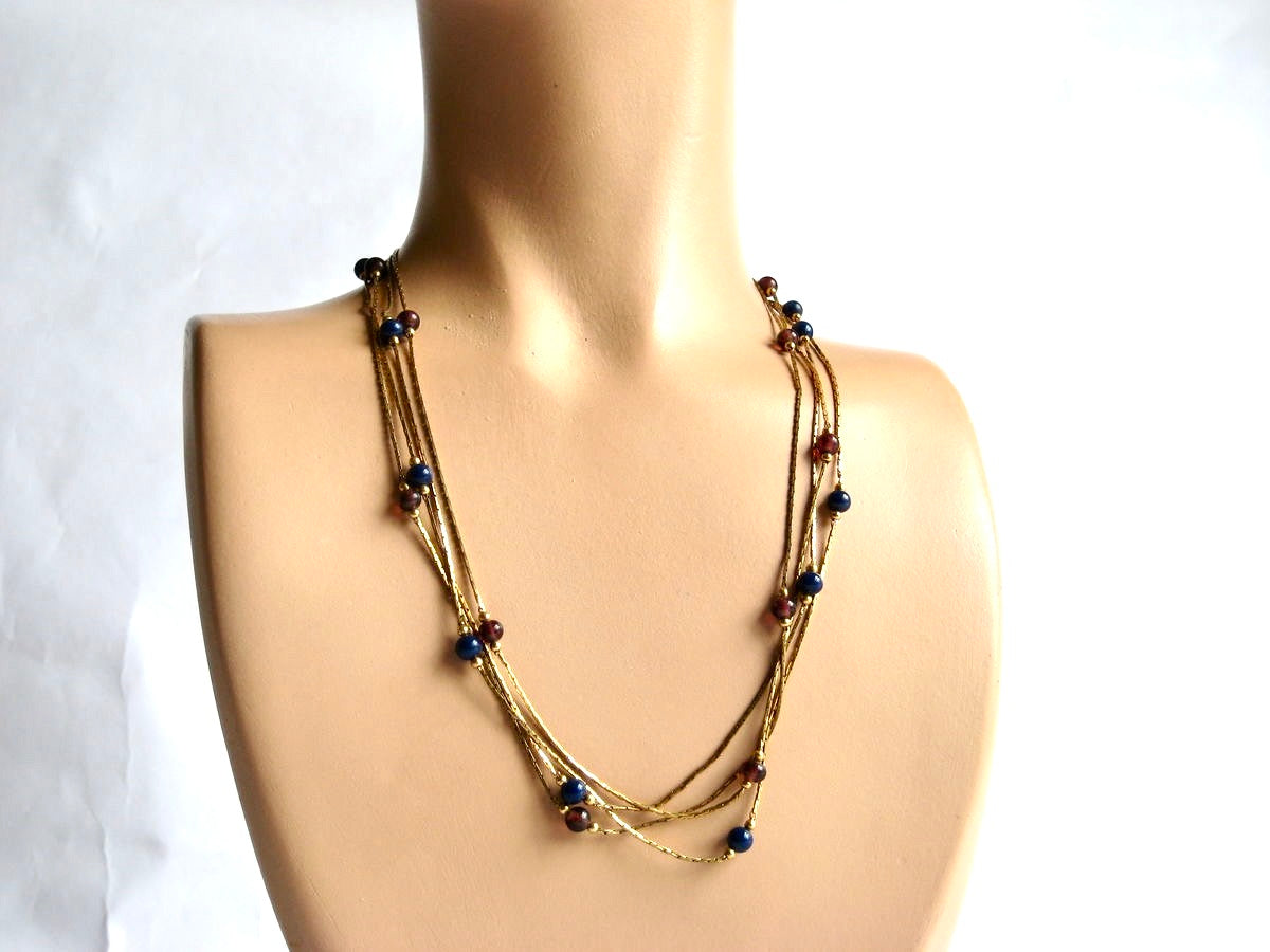 Monet Lapis and Amethyst Beaded Necklace