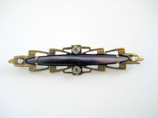 Antique Bar Pin in Brass & Blue Abalone 
