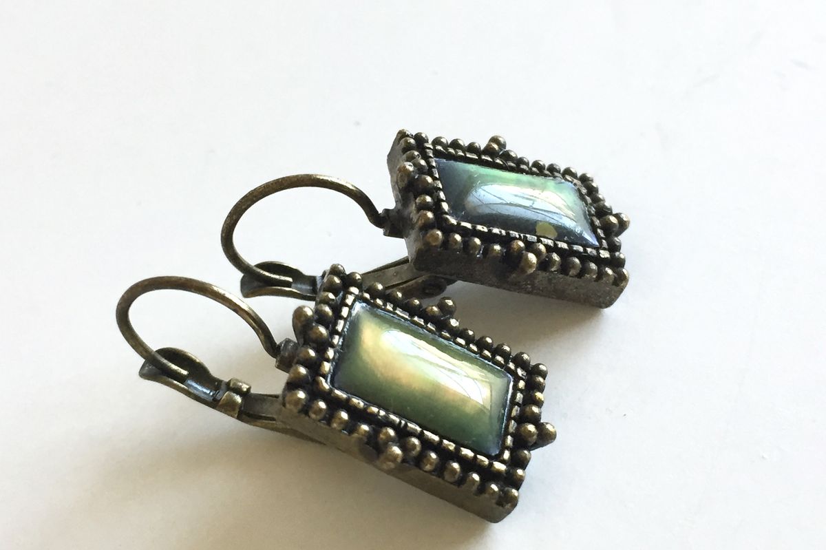 Antiqued Brass Moon Glow Earrings in Green