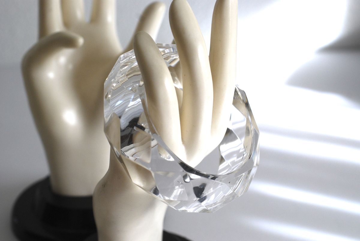 Clear Faceted Bangle Bracelet, Chunky Lucite
